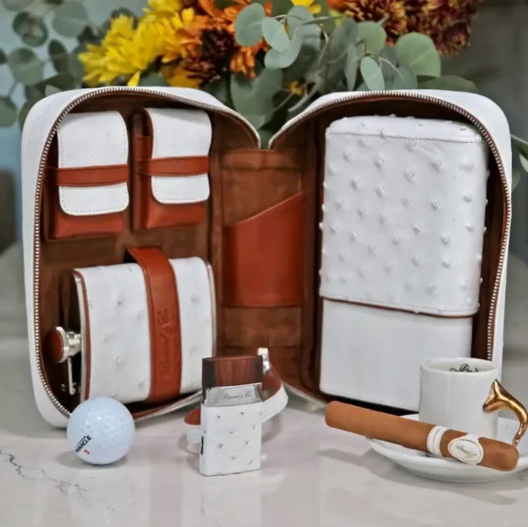 Brizard and Co - Havana Traveler - Ostrich White and Tan Leather (Leather, Ostrich)