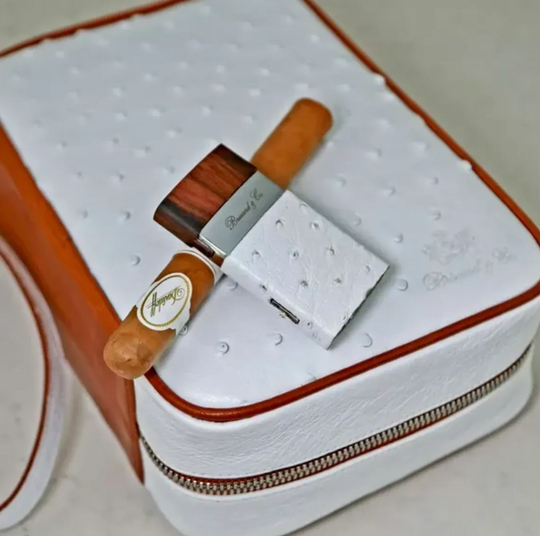 Brizard and Co - Havana Traveler - Ostrich White and Tan Leather (Leather, Ostrich)