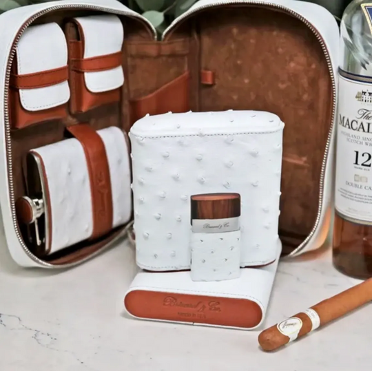 Brizard and Co - Havana Traveler - Ostrich White and Tan Leather (Leather, Ostrich)