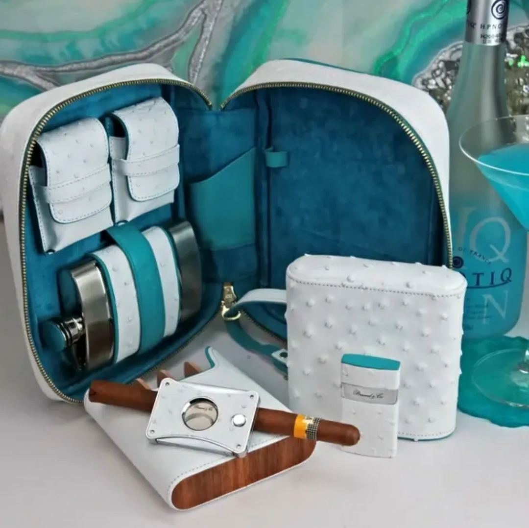 Brizard and Co - Havana Traveler - Ostrich White and Turquoise Leather (Leather, Ostrich)