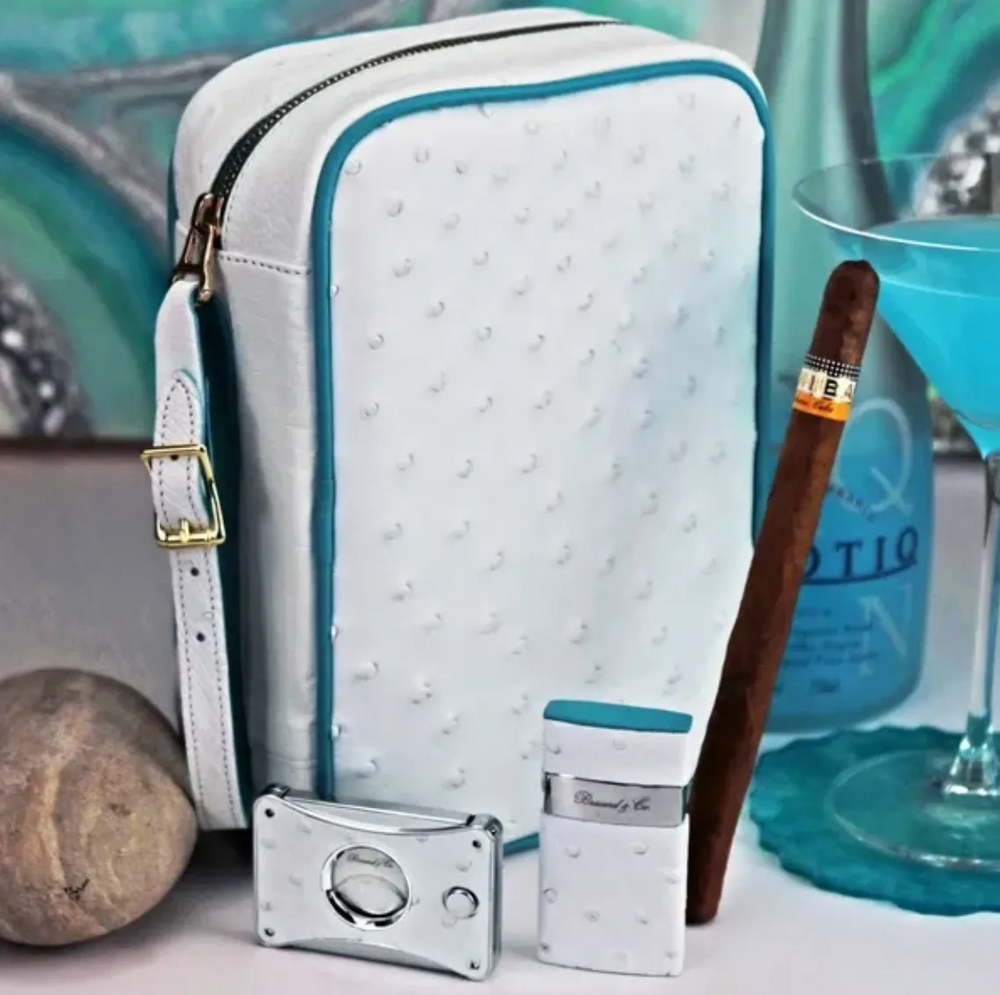 Brizard and Co - Havana Traveler - Ostrich White and Turquoise Leather (Leather, Ostrich)