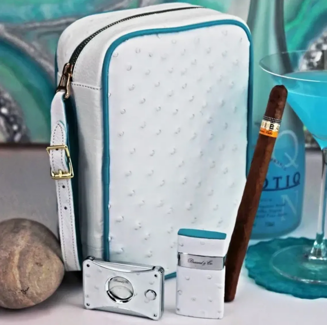 Brizard and Co - Havana Traveler - Ostrich White and Turquoise Leather (Leather, Ostrich)