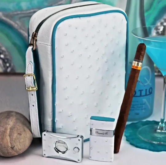 Brizard and Co - Havana Traveler - Ostrich White and Turquoise Leather (Leather, Ostrich)