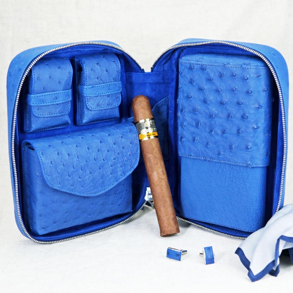 Brizard and Co - Havana Traveler (Valuables Pouch) - Blue Ostrich (Ostrich)