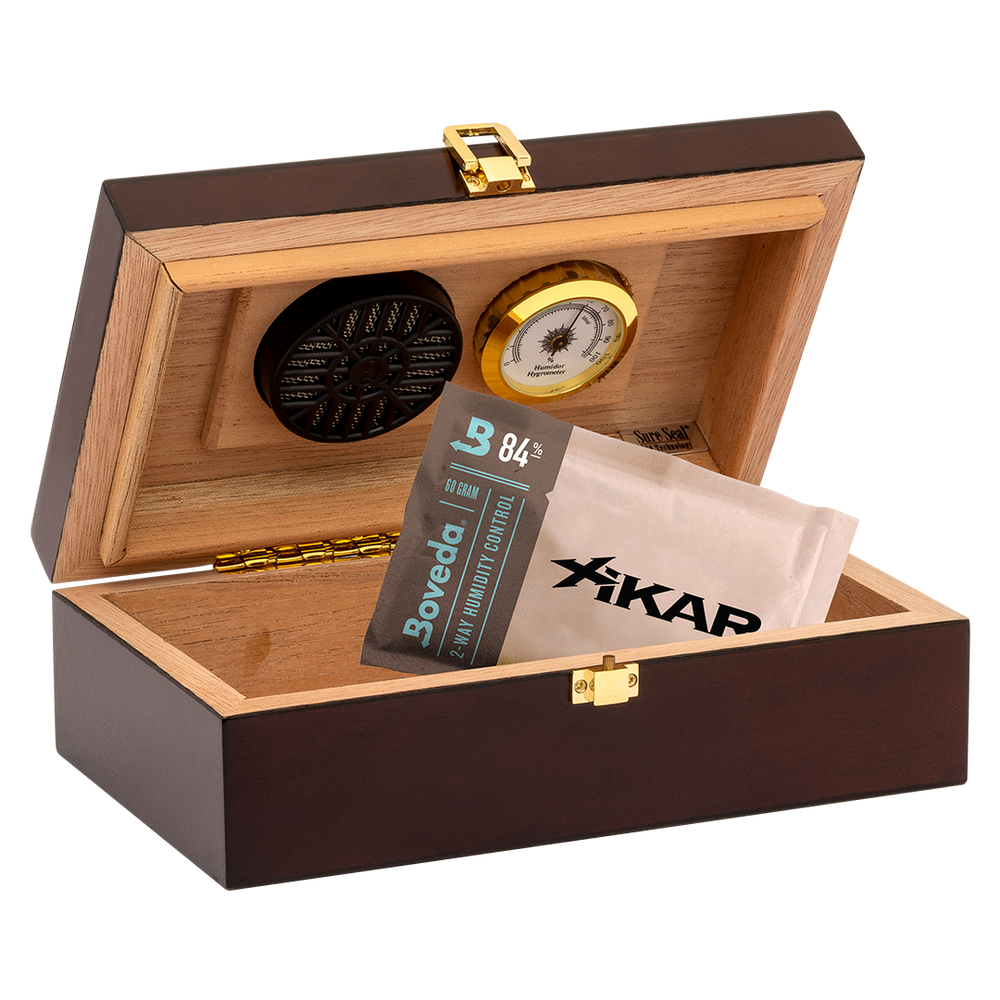 Humidor Supreme 12 Mahogany Travel Humidor 12 Cigar Capacity with 1 Xikar-Boveda 84% Seasoning Pack - view 2