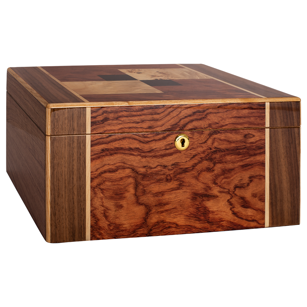 Humidor Supreme Amarone Bubinga Humidor with Mappa Inlay 40-75 Cigar Capacity