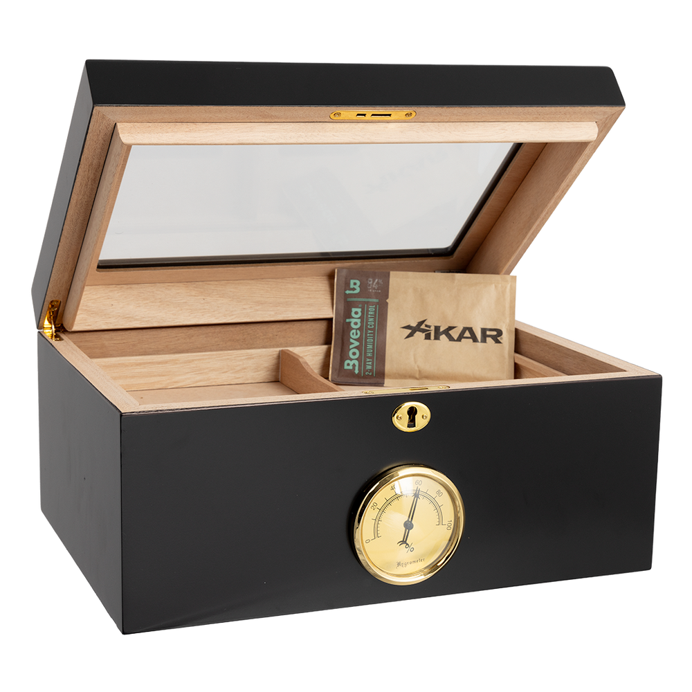 Humidor Supreme Bally Glasstop Humidor in Black 60-105 Cigar Capacity with 4 Xikar-Boveda 84% Seasoning Packs - view 2