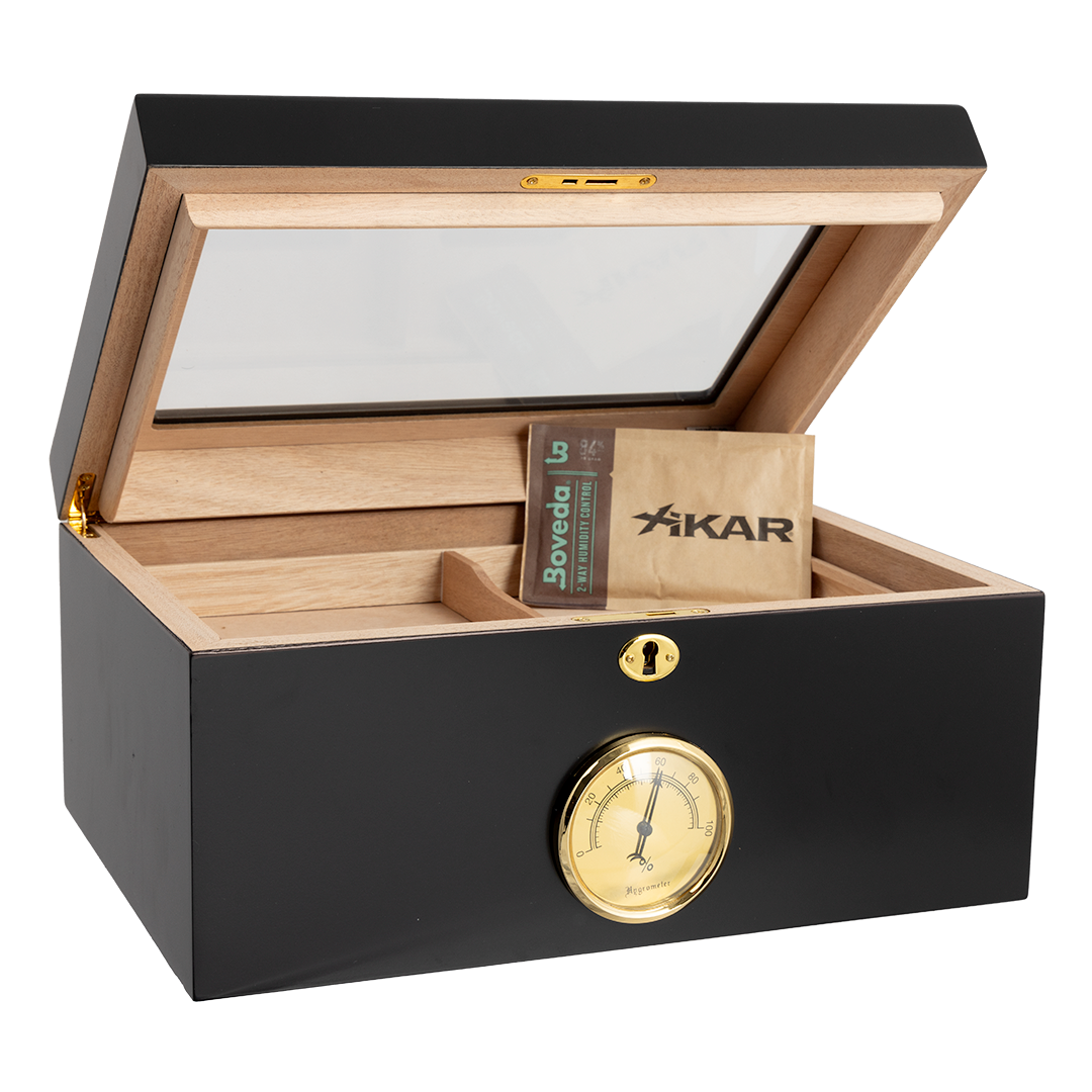 Humidor Supreme Bally Glasstop Humidor in Black 60-105 Cigar Capacity with 4 Xikar-Boveda 84% Seasoning Packs - view 2