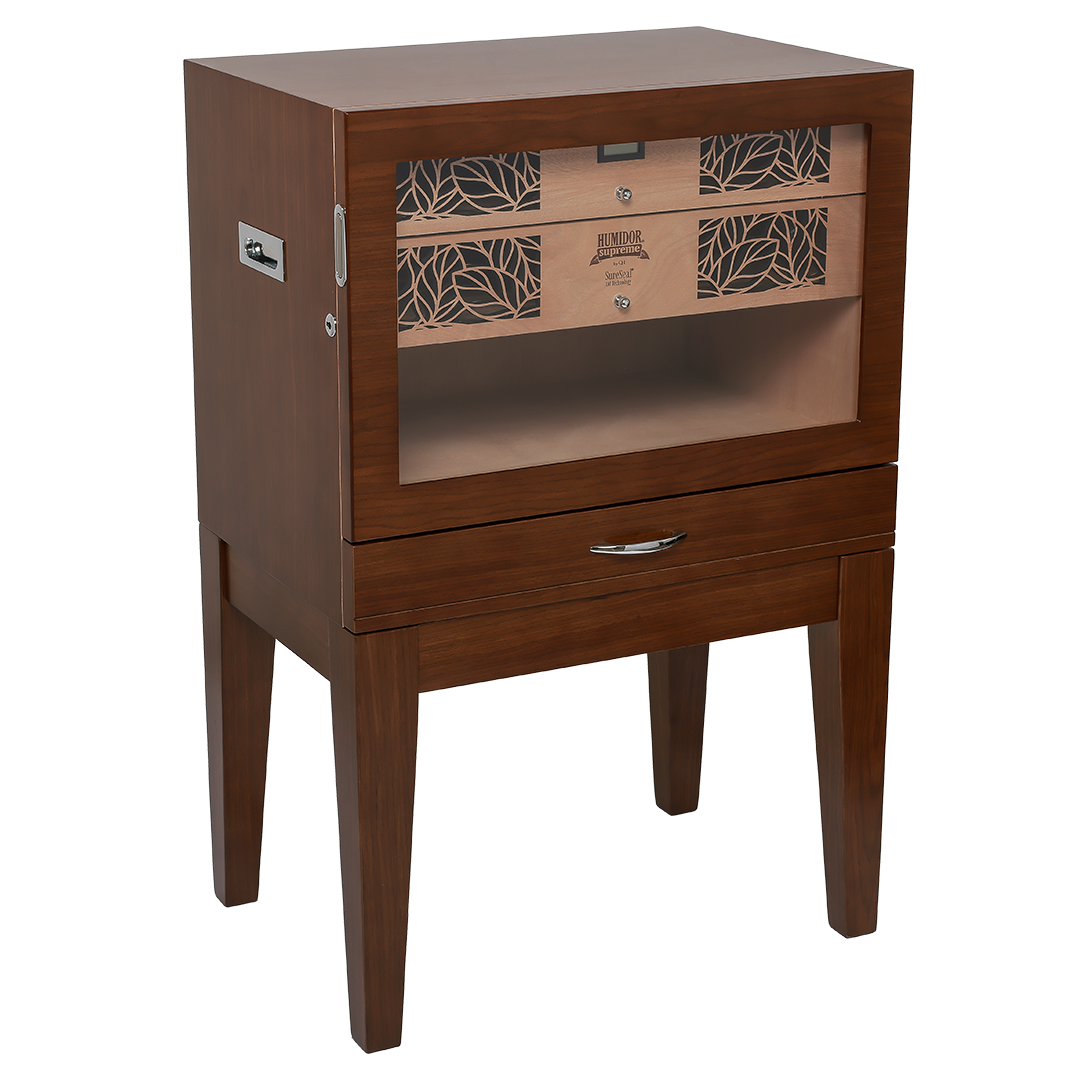Humidor Supreme Balthazar II Walnut Oak End Table Humidor with Front Opening