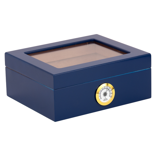 Humidor Supreme Capri Blue Glasstop Humidor 25 Cigar Capacity with 2 Xikar-Boveda 84% Seasoning Packs