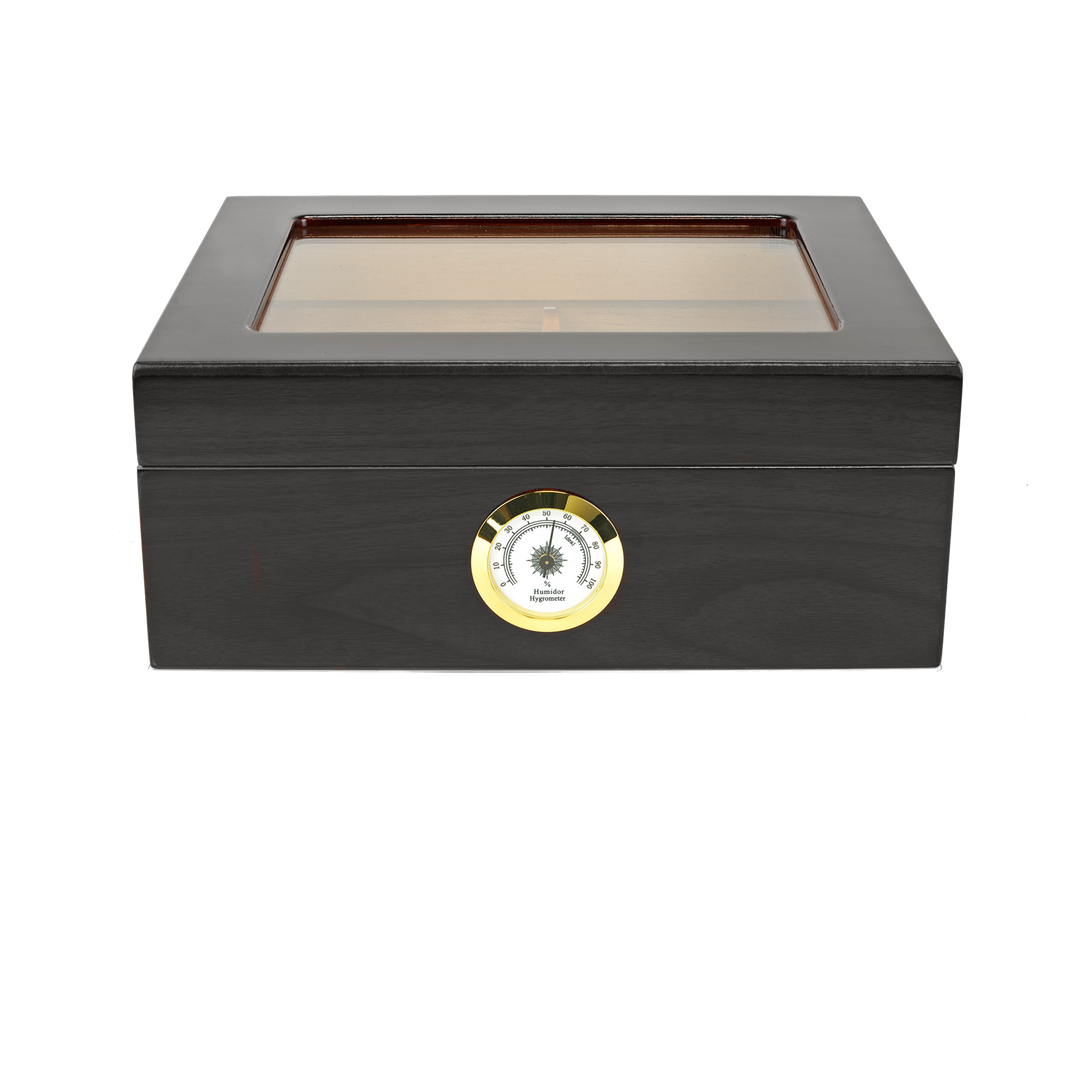 Humidor Supreme Capri Glasstop Humidor in Black Oak 25 Cigar Capacity