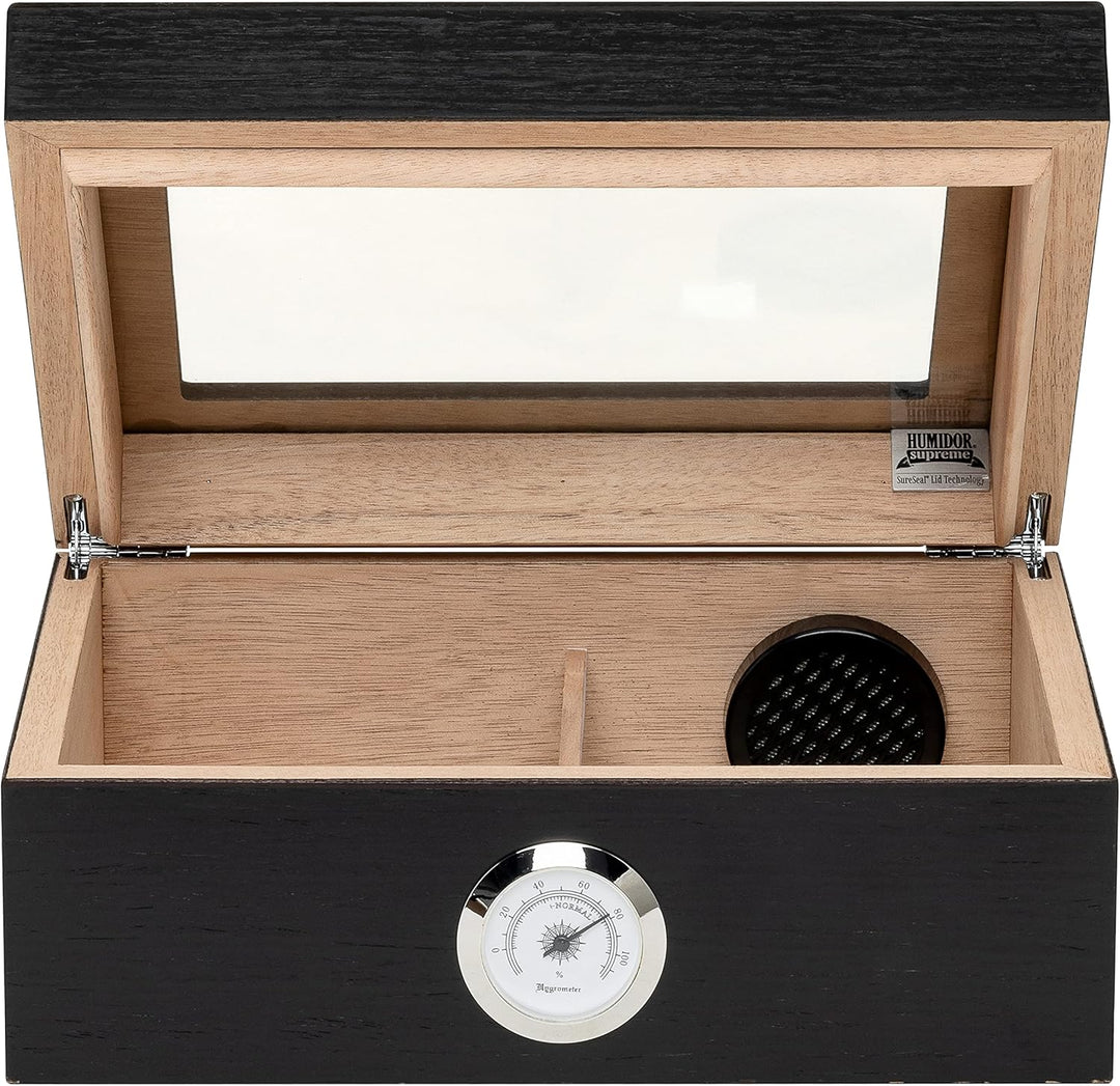 Humidor Supreme Capri Glasstop Humidor in Black Oak 25 Cigar Capacity with 2 Xikar-Boveda 84% Seasoning Packs - view 5