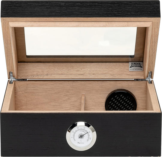 Humidor Supreme Capri Glasstop Humidor in Black Oak 25 Cigar Capacity with 2 Xikar-Boveda 84% Seasoning Packs - view 5