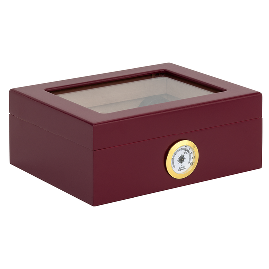 Humidor Supreme Capri Red Glasstop Humidor 25 Cigar Capacity with 2 Xikar-Boveda 84% Seasoning Packs