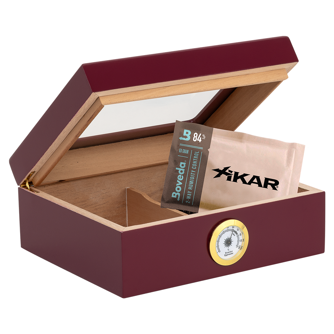 Humidor Supreme Capri Red Glasstop Humidor 25 Cigar Capacity with 2 Xikar-Boveda 84% Seasoning Packs - view 3