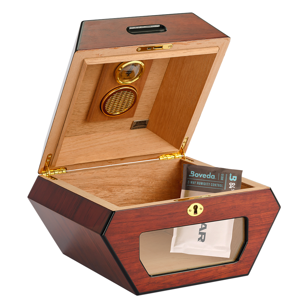 Humidor Supreme Cuban Wheel High Lacquer Rosewood Humidor with Tempered Glass Window 50 Cigar Capacity with 2 Xikar-Boveda 84% Seasoning Packs - view 2