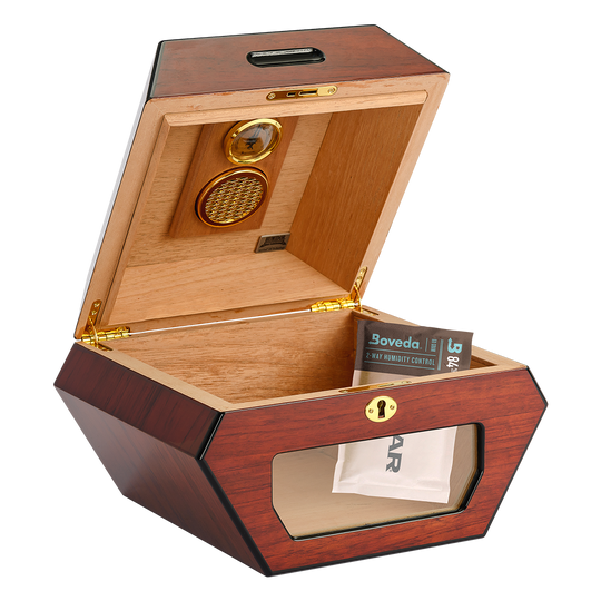 Humidor Supreme Cuban Wheel High Lacquer Rosewood Humidor with Tempered Glass Window 50 Cigar Capacity with 2 Xikar-Boveda 84% Seasoning Packs - view 2