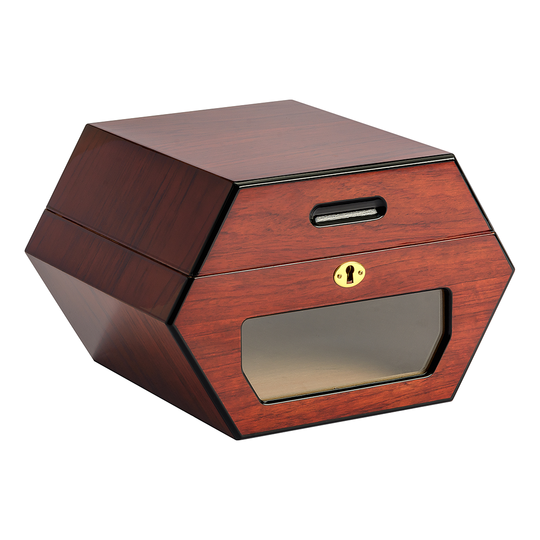 Humidor Supreme Cuban Wheel High Lacquer Rosewood Humidor with Tempered Glass Window 50 Cigar Capacity with 2 Xikar-Boveda 84% Seasoning Packs - view 3