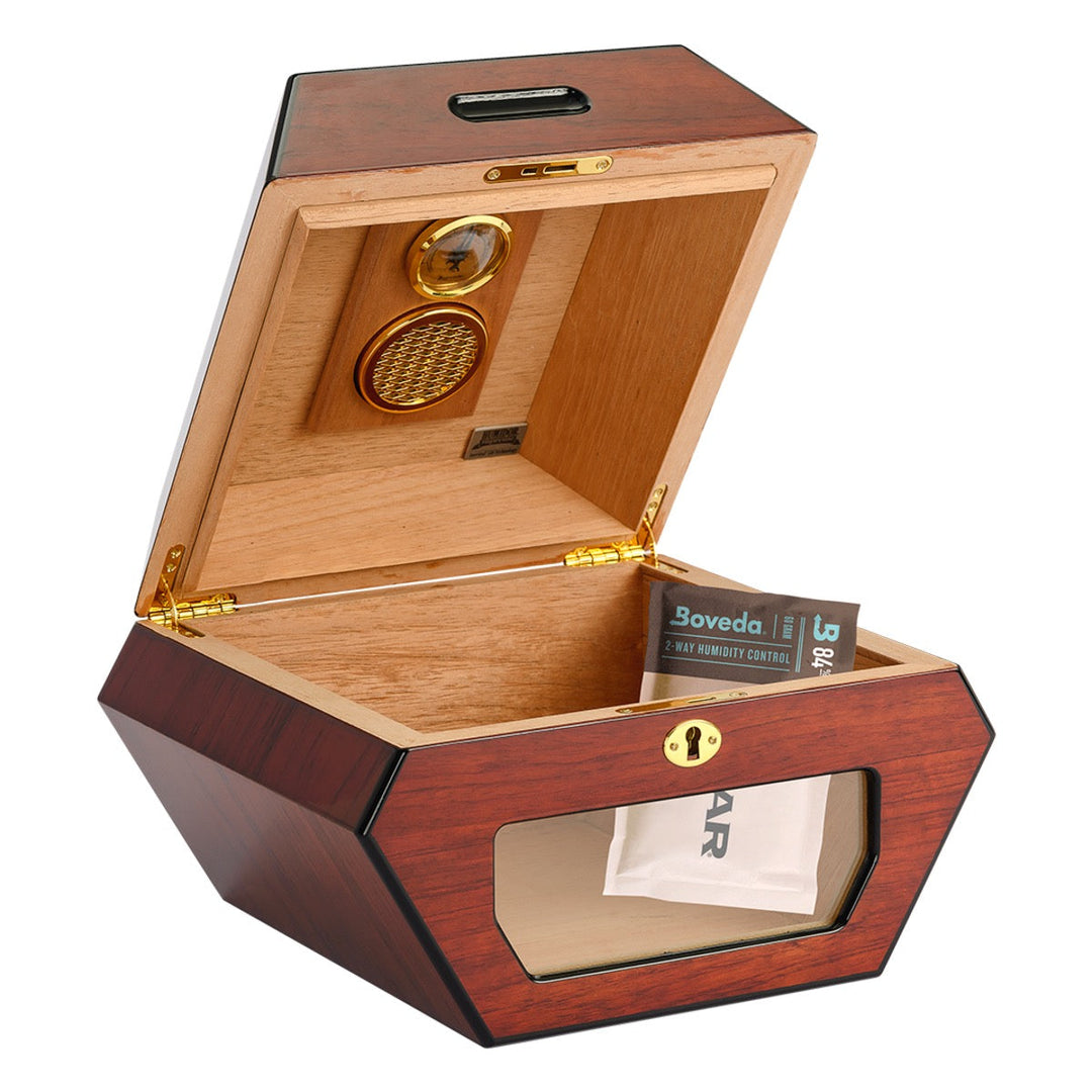 Humidor Supreme Cuban Wheel High Lacquer Rosewood Humidor with Tempered Glass Window 50 Cigar Capacity with 2 Xikar-Boveda 84% Seasoning Packs - view 4
