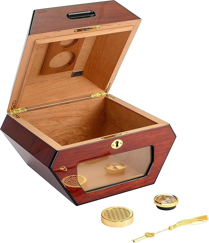 Humidor Supreme Cuban Wheel High Lacquer Rosewood Humidor with Tempered Glass Window 50 Cigar Capacity with 2 Xikar-Boveda 84% Seasoning Packs - view 7