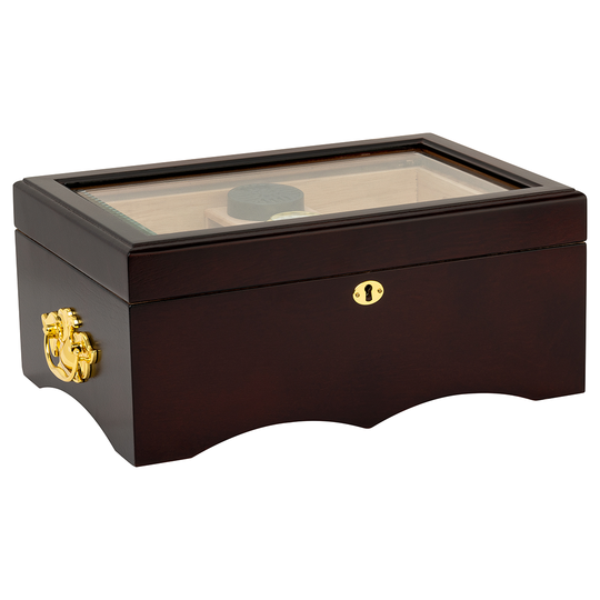 Humidor Supreme El Rey Glasstop Humidor 150 Cigar Capacity with 6 Xikar-Boveda 84% Seasoning Packs