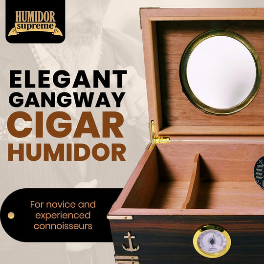 Humidor Supreme Gangway Glasstop Humidor with Porthole in Ebony 50 Cigar Capacity with 2 Xikar-Boveda 84% Seasoning Packs - view 4
