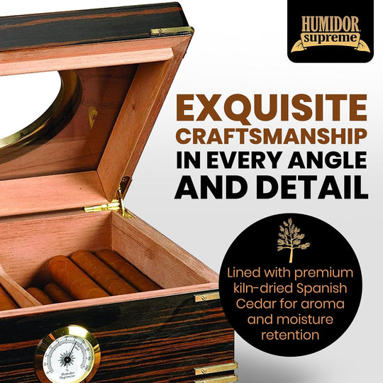 Humidor Supreme Gangway Glasstop Humidor with Porthole in Ebony 50 Cigar Capacity with 2 Xikar-Boveda 84% Seasoning Packs - view 5