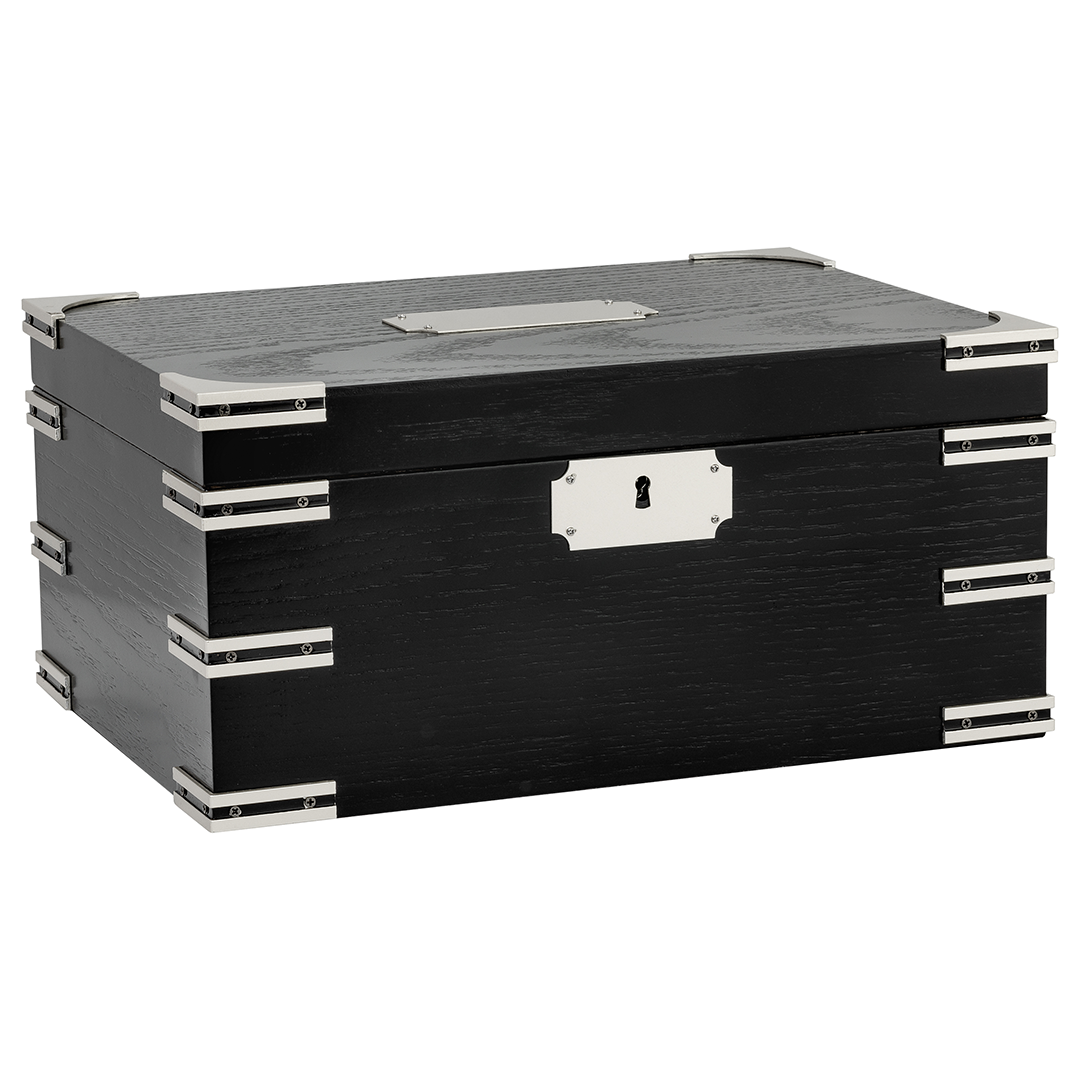 Humidor Supreme Ironside Black Humidor with Metal Accents 60-95 Cigar Capacity with Xikar-Boveda 84% Seasoning Packs