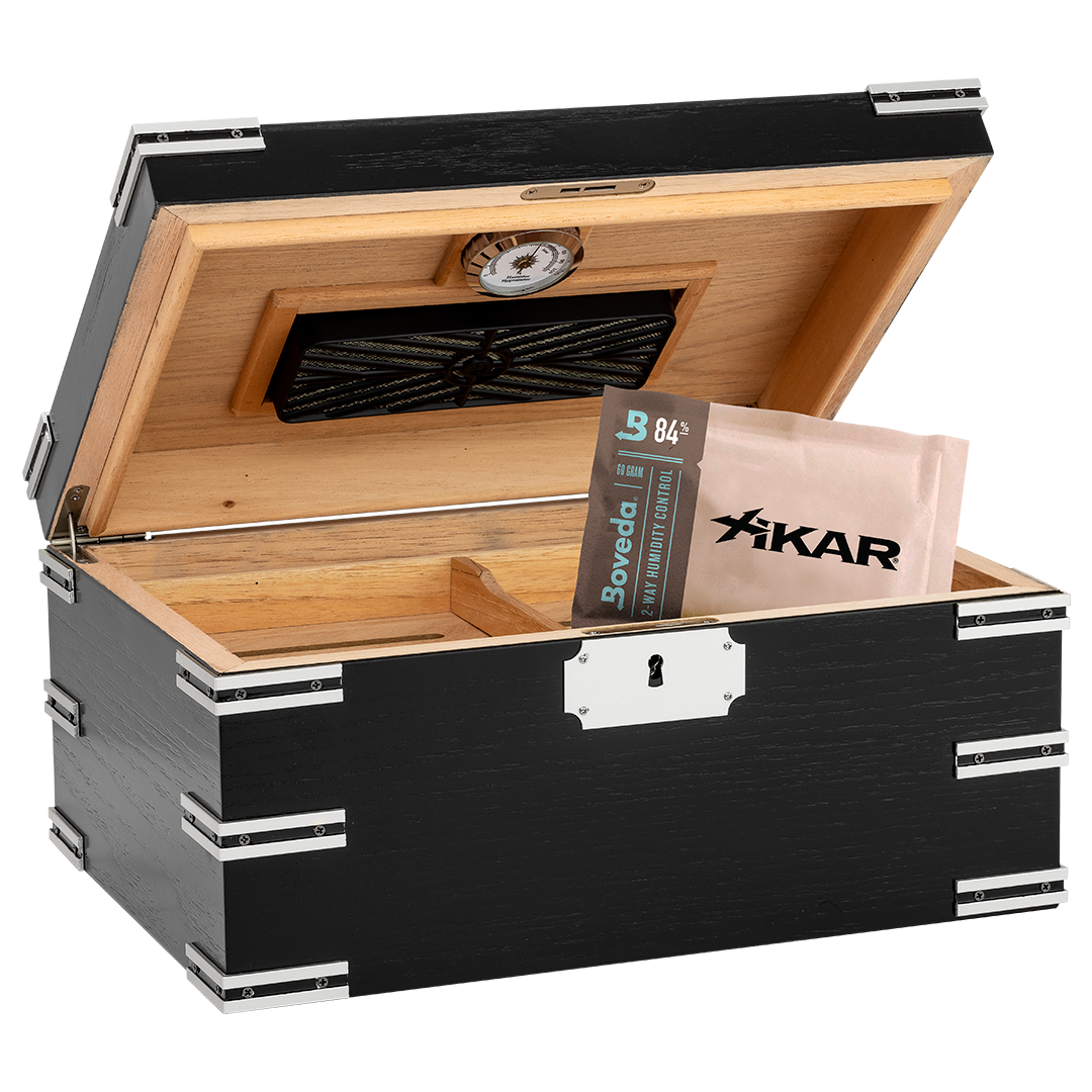 Humidor Supreme Ironside Black Humidor with Metal Accents 60-95 Cigar Capacity with Xikar-Boveda 84% Seasoning Packs - view 2
