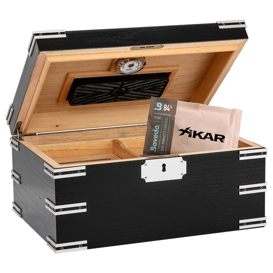 Humidor Supreme Ironside Black Humidor with Metal Accents 60-95 Cigar Capacity with Xikar-Boveda 84% Seasoning Packs - view 3