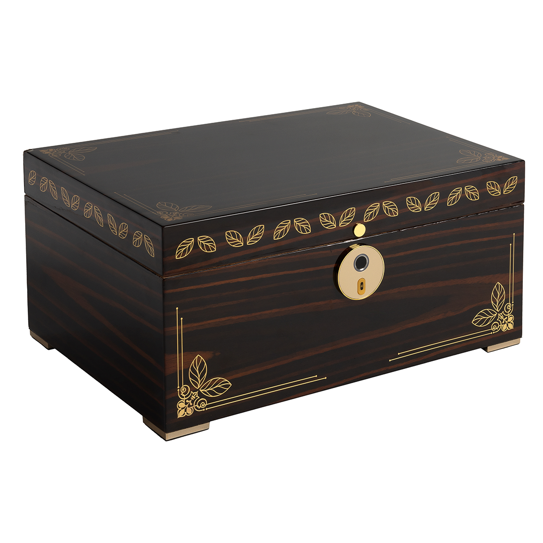 Humidor Supreme Oro Humidor with Biometric Fingerprint Lock in Ebony with Gold Metal Detail 126-240 Cigar Capacity with 8 Xikar-Boveda 84% Seasoning Packs - view 3