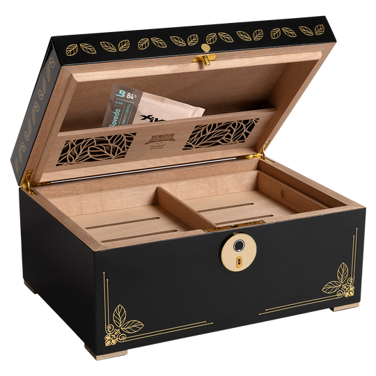 Humidor Supreme Oro Humidor with Biometric Fingerprint Lock in Ebony with Gold Metal Detail 126-240 Cigar Capacity with 8 Xikar-Boveda 84% Seasoning Packs - view 4