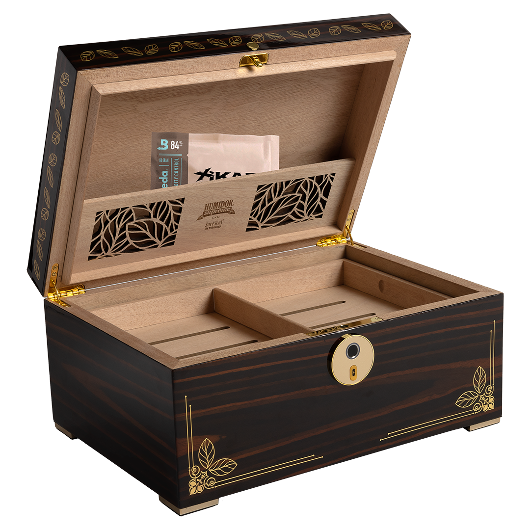 Humidor Supreme Oro Humidor with Biometric Fingerprint Lock in Ebony with Gold Metal Detail 126-240 Cigar Capacity with 8 Xikar-Boveda 84% Seasoning Packs - view 5