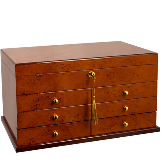 Humidor Supreme Ravello High Gloss Burl Humidor with Accessory Drawer 100-155 Cigar with 5 Xikar-Boveda 84% Seasoning Packs