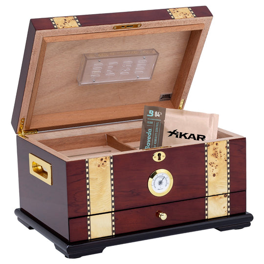 Humidor Supreme Solana Rosewood Humidor with Wood Inlay & Accessory Tray 55-100 Cigar Capacity with 3 Xikar-Boveda 84% Seasoning Packs - view 3