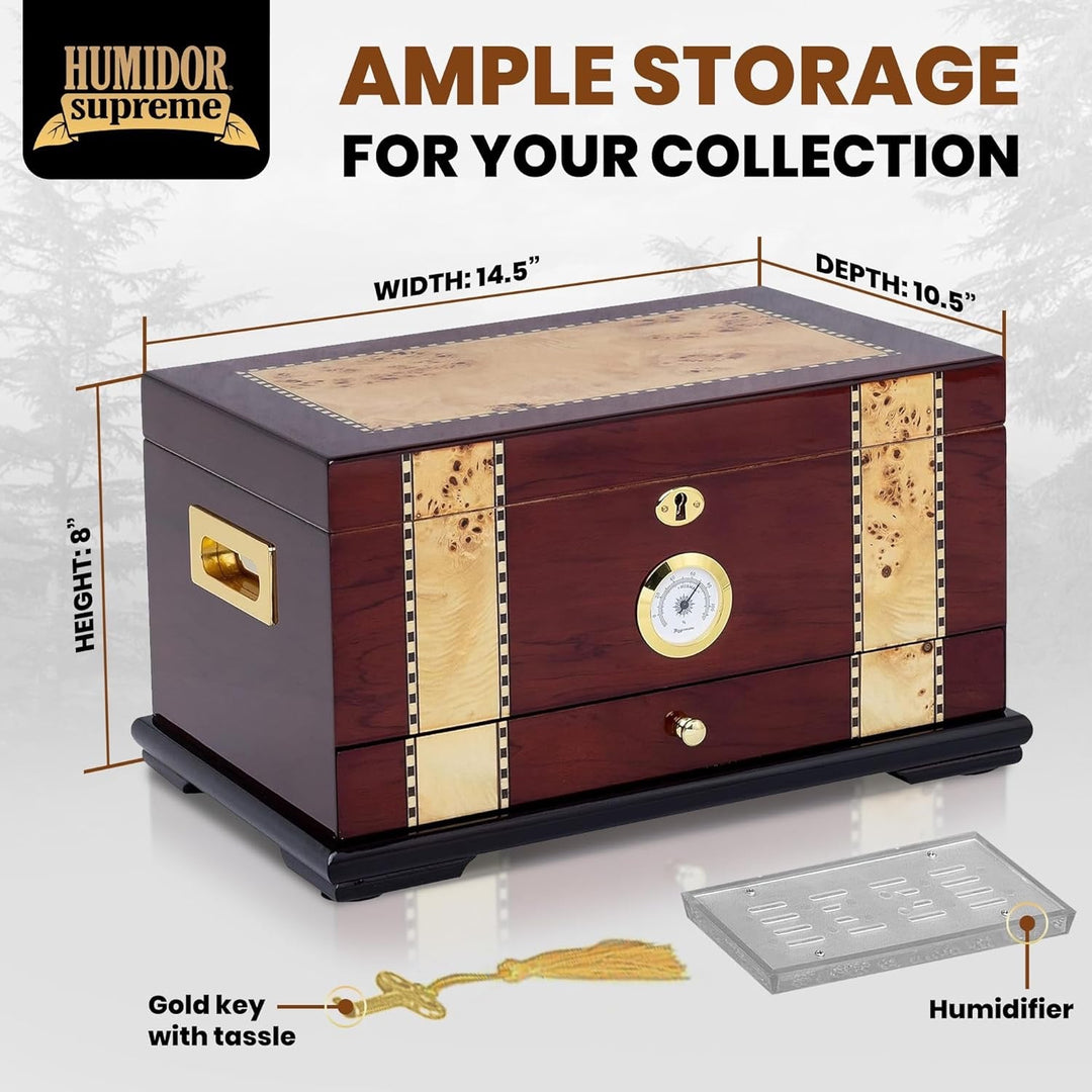 Humidor Supreme Solana Rosewood Humidor with Wood Inlay & Accessory Tray 55-100 Cigar Capacity with 3 Xikar-Boveda 84% Seasoning Packs - view 4