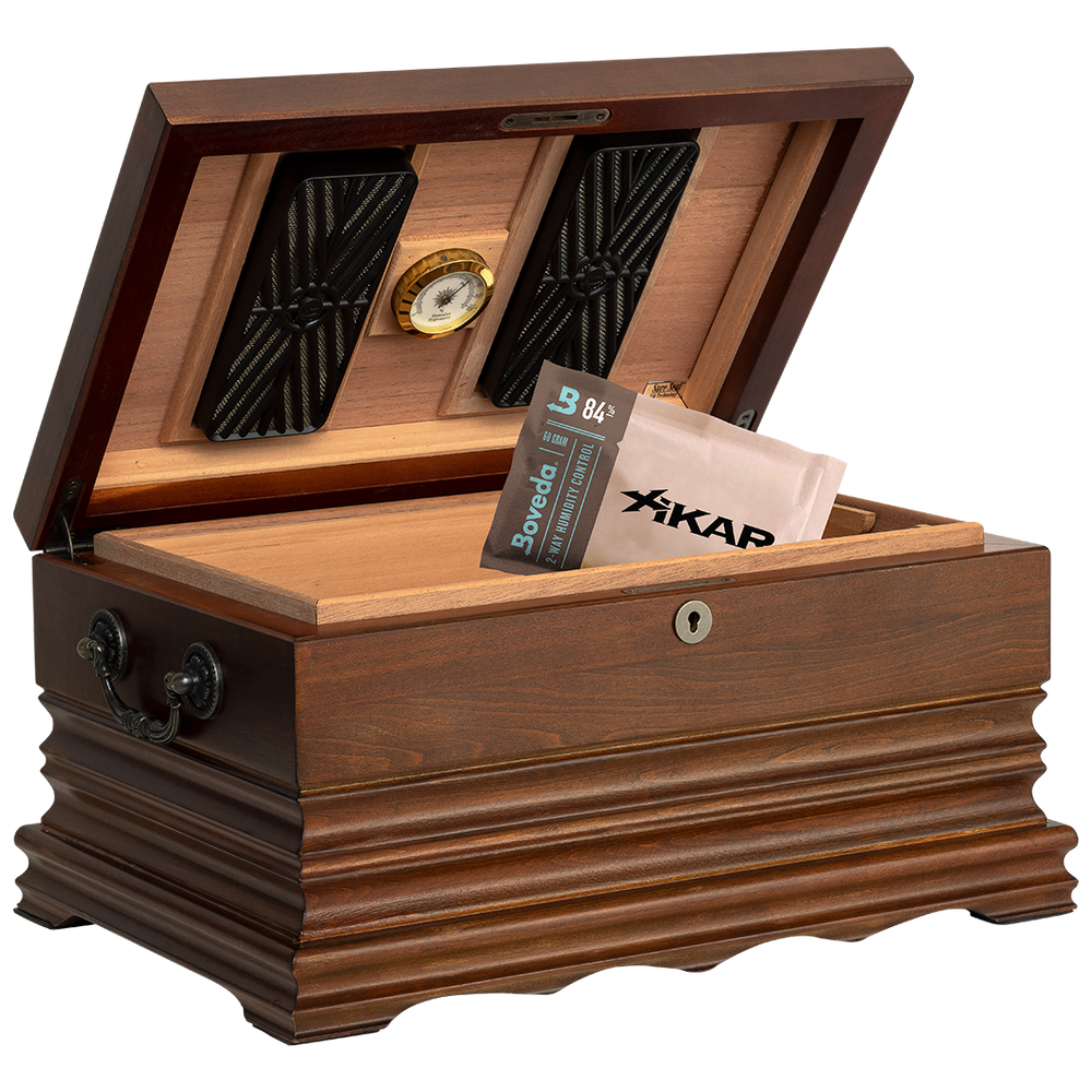 Humidor Supreme Tradition Solid Wood Antique Humidor in Golden Cherry Finish 125 Cigar Capacity with 4 Xikar-Boveda 84% Seasoning Packs - view 2