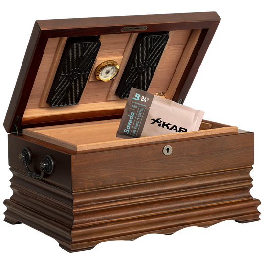 Humidor Supreme Tradition Solid Wood Antique Humidor in Golden Cherry Finish 125 Cigar Capacity with 4 Xikar-Boveda 84% Seasoning Packs - view 2