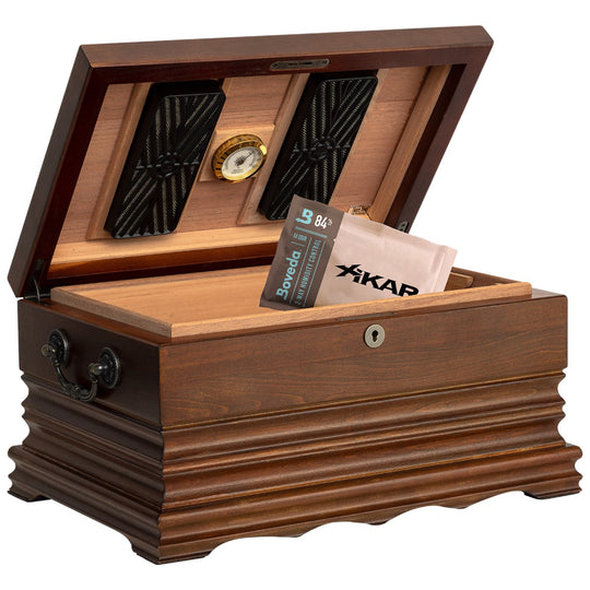 Humidor Supreme Tradition Solid Wood Antique Humidor in Golden Cherry Finish 125 Cigar Capacity with 4 Xikar-Boveda 84% Seasoning Packs - view 3