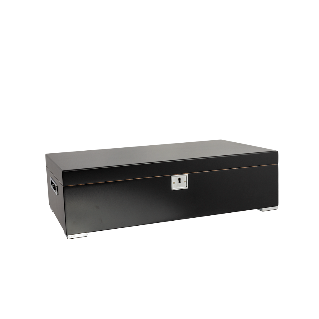 Humidor Supreme Valentino Noir in Black Finish 85-150 Cigar Capacity with 5 Xikar-Boveda 84% Seasoning Packs