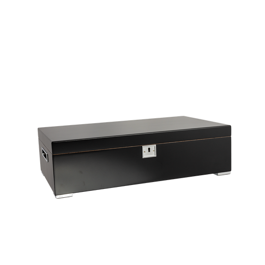 Humidor Supreme Valentino Noir in Black Finish 85-150 Cigar Capacity with 5 Xikar-Boveda 84% Seasoning Packs