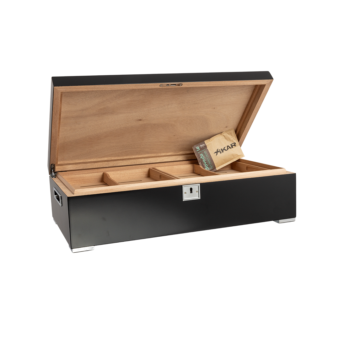 Humidor Supreme Valentino Noir in Black Finish 85-150 Cigar Capacity with 5 Xikar-Boveda 84% Seasoning Packs - view 2