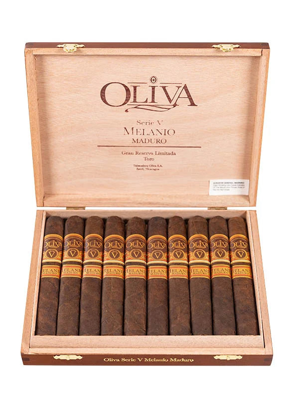 Open wooden box of Oliva cigars on a white background at cigars near me at cigar inc los angeles