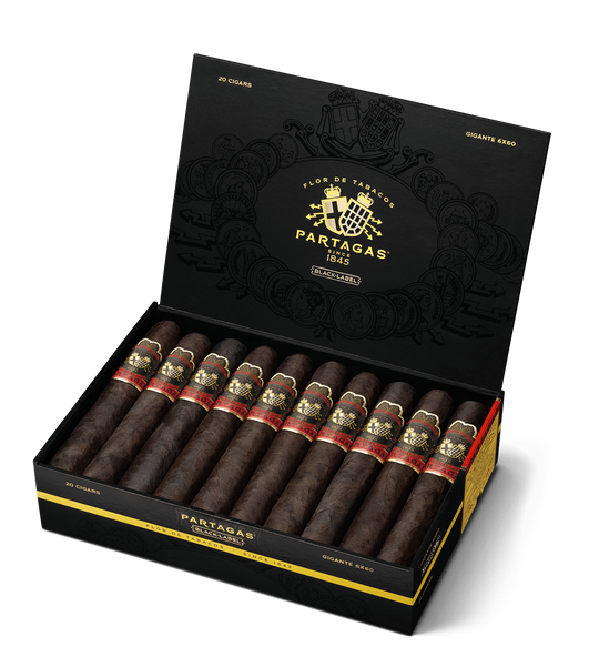 Box of Partagas cigars with visible branding on a white background