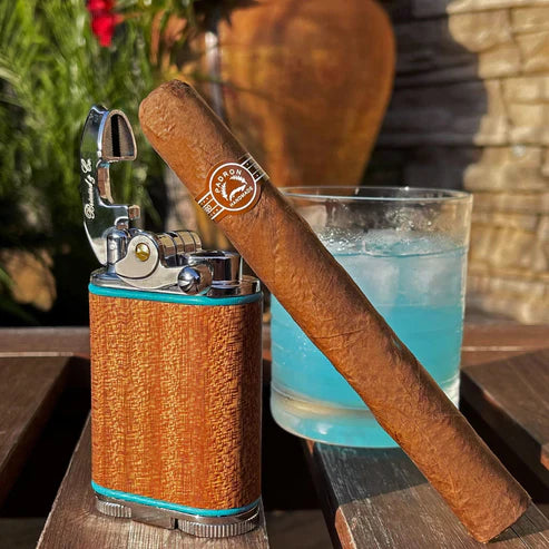 Brizard and Co – Gatsby Table Lighter – Positano "African Mahogany & Turquoise Pipping"