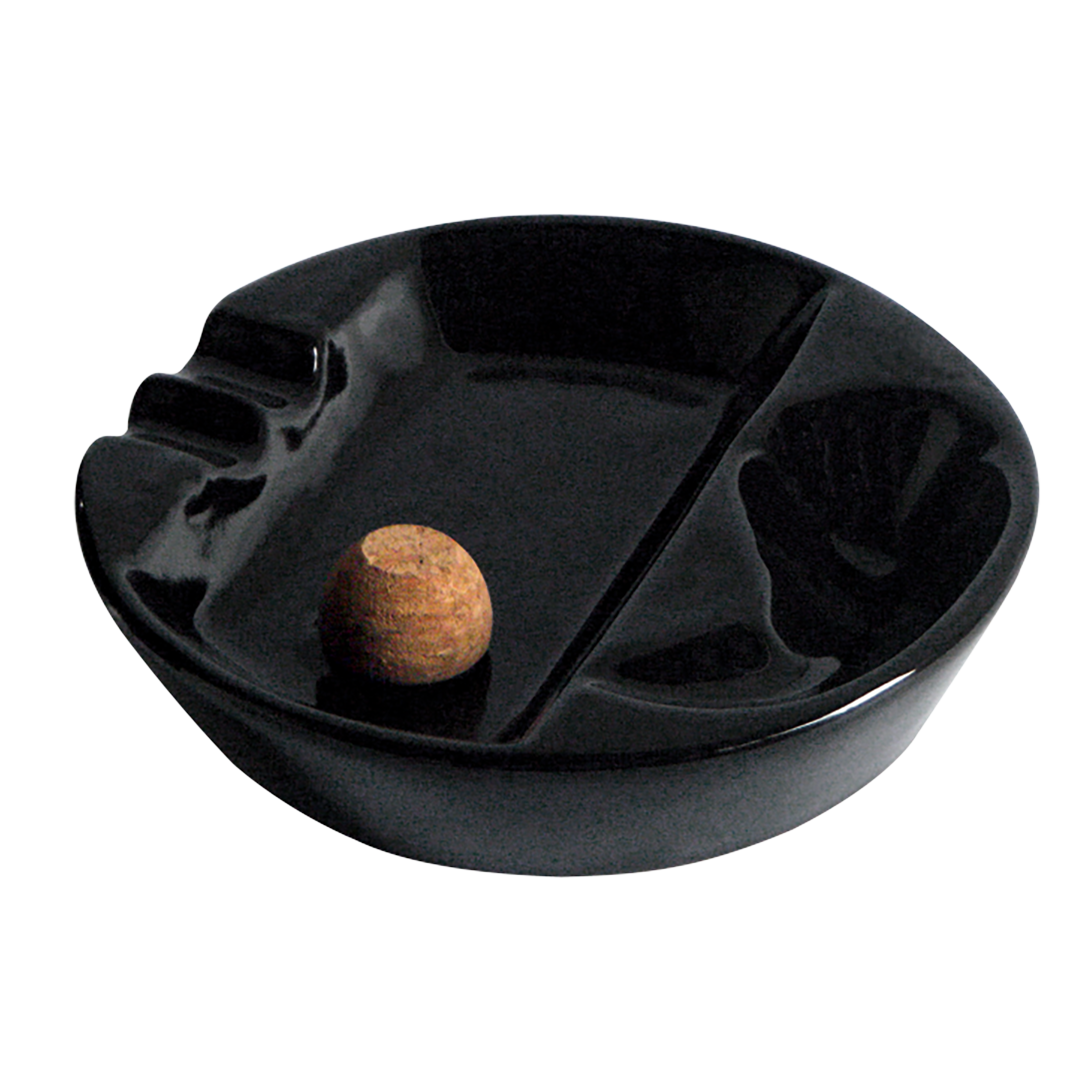Quality Importers 1 Pipe Black Ceramic Ashtray with Knocker