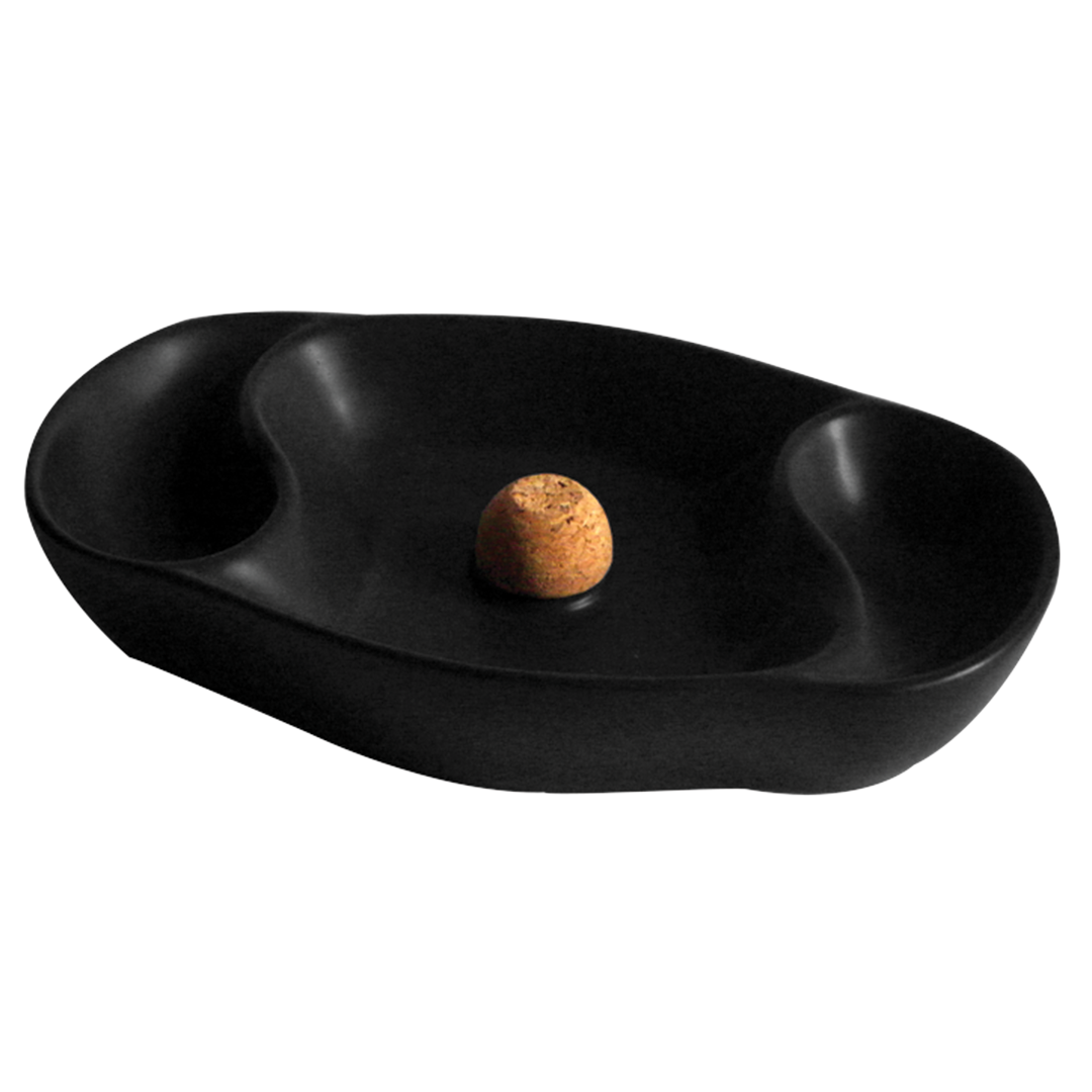Quality Importers 2 Pipe Black Ceramic Ashtray with Knocker - Model P901