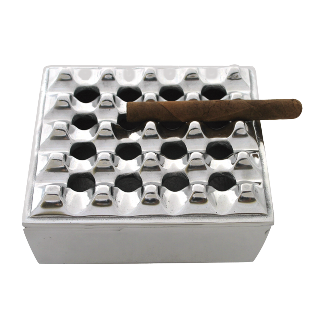 Quality Importers Square Grid Cigar Ashtray in Handcrafted Polished Metal