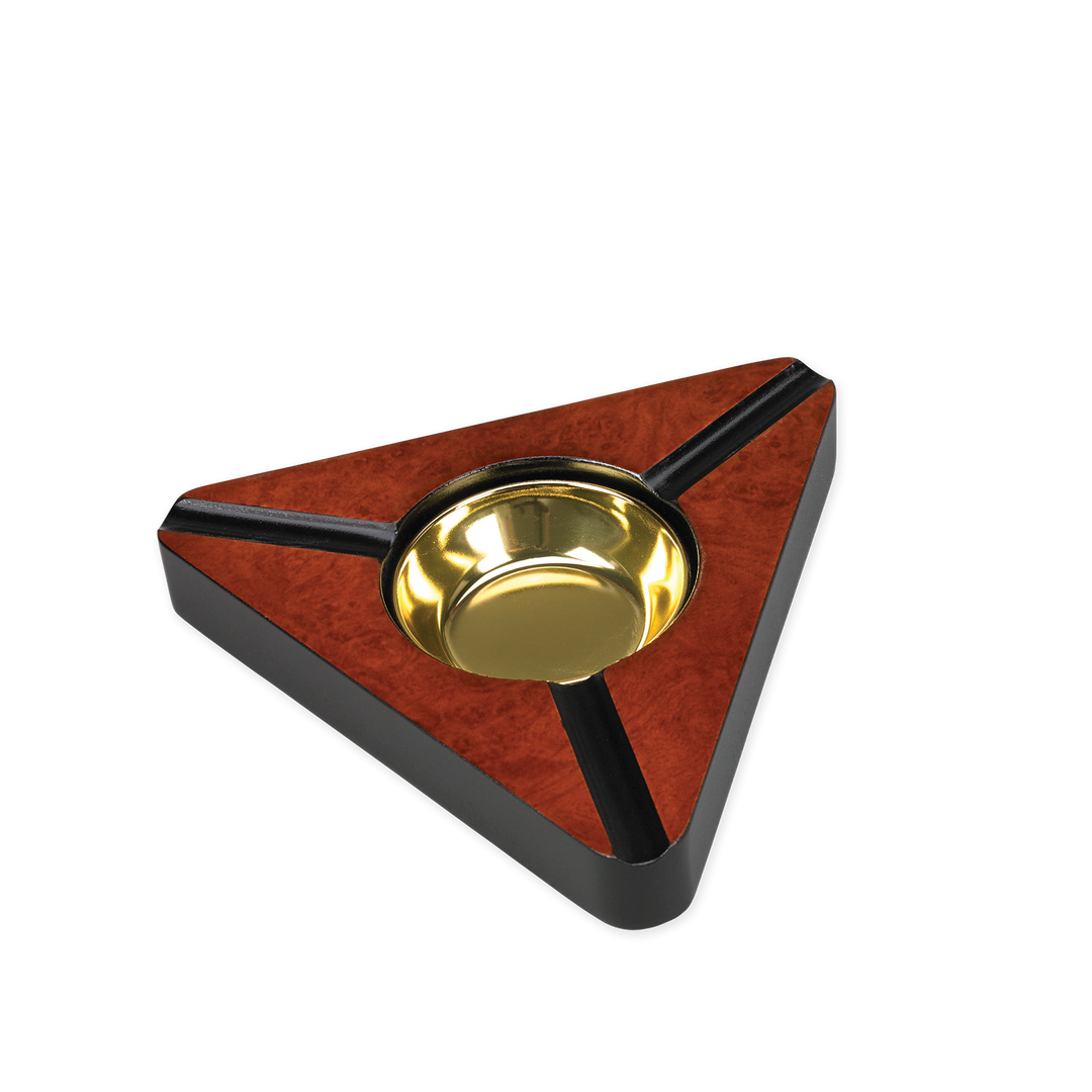 Quality Importers Triangular Dark Wood Burl Ashtray with Gold Insert
