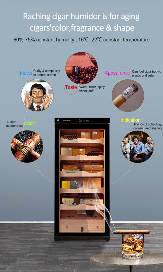 Raching C230A humidor aging cigars for colour, fragrance and shape at 60 to 75 percent humidity